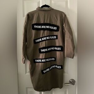 Zara Oversized khaki shirt dress jacket “There are No Rules” streetwear punk XS